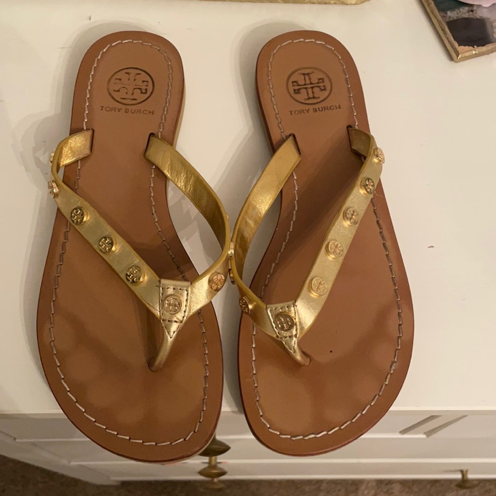 Tory Burch Gold Flip Flops